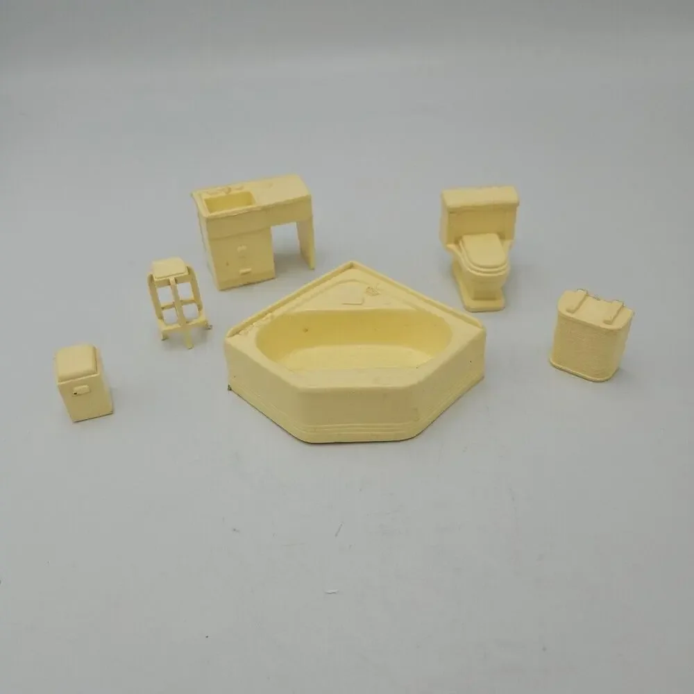1950s Marx Plastic Bathroom Furniture Mini Dollhouse Sink Bath Tub Vintage Ivory